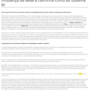 Grupo Bridge está com site novo no ar, prepara mudança de sede e caminha rumo ao Sistema B! – PR Newswire Brasil