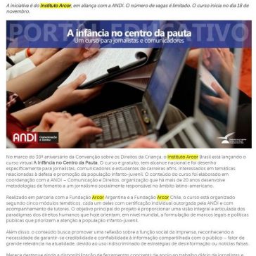 INSCRIÇÕES ABERTAS: CURSO VIRTUAL PARA JORNALISTAS SOBRE DIREITOS DA INFÂNCIA – Rede Nacional Primeira Infância