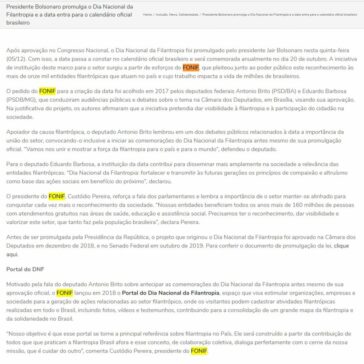 Presidente Bolsonaro promulga o Dia Nacional da Filantropia e a data entra para o calendário oficial brasileiro – Rede Papel Solidário