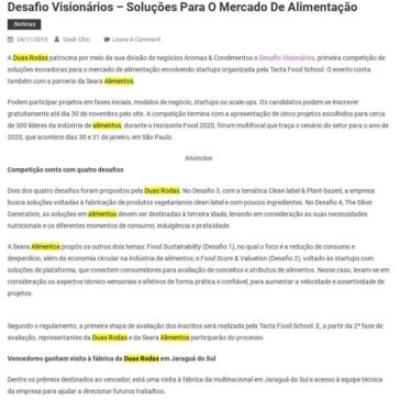 Desafio Visionários – soluções para o mercado de alimentação – Geek Chic