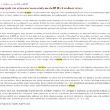 TRT15 – Empregada que sofreu aborto em serviço recebe R$ 10 mil de danos morais – Sintese