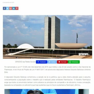 Sancionada lei que institui no Brasil o Dia Nacional da Filantropia – GR News