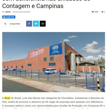 Arcor abre 44 vagas para pessoas com deficiência nas unidades de Contagem e Campinas – O Olhar da Cidade