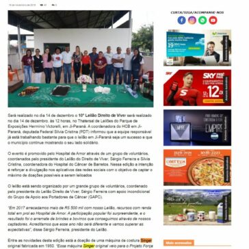 Leilão Direito de Viver em prol do Hospita de Amor será dia 14 de dezembro – Repórter RO