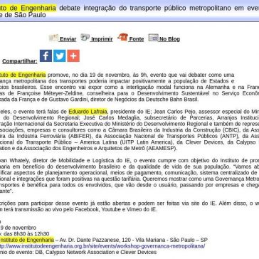 Instituto de Engenharia debate integração do transporte público metropolitano em evento na cidade de São Paulo – Difundir