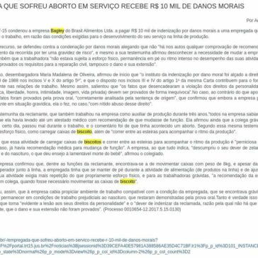 EMPREGADA QUE SOFREU ABORTO EM SERVIÇO RECEBE R$ 10 MIL DE DANOS MORAIS – Franco de Camargo e Advocacia e Consultoria