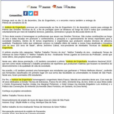 Instituto de Engenharia realiza evento para premiar suas Divisões Técnicas e os melhores alunos de Engenharia de SP – Difundir