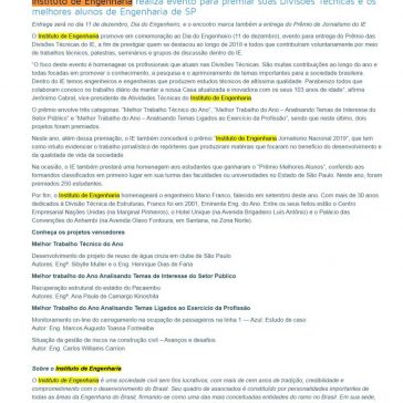 Instituto de Engenharia realiza evento para premiar suas Divisões Técnicas e os melhores alunos de Engenharia de SP – ABEEólica