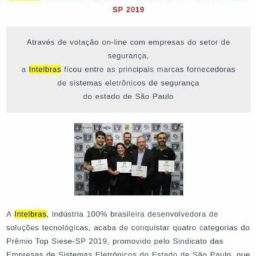 Intelbras é eleita em quatro categorias do Prêmio Top Siese-SP 2019 – Call to Call