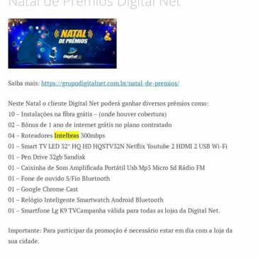 Natal de Prêmios Digital Net – Portal Porciúncula