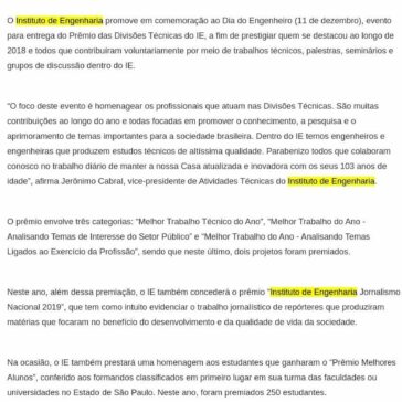 Instituto de Engenharia realiza evento para premiar suas Divisões Técnicas e os melhores alunos de Engenharia de SP – Porto Gente