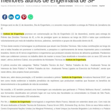 Instituto de Engenharia realiza evento para premiar suas Divisões Técnicas e os melhores alunos de Engenharia de SP – SEGS