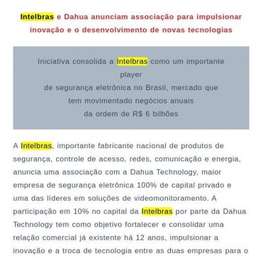 Intelbras e Dahua anunciam associação para impulsionar inovação e o desenvolvimento de novas tecnologias – Call to Call