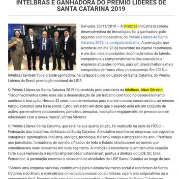 Intelbras é ganhadora do Prêmio Líderes de Santa Catarina 2019 – TI Bahia