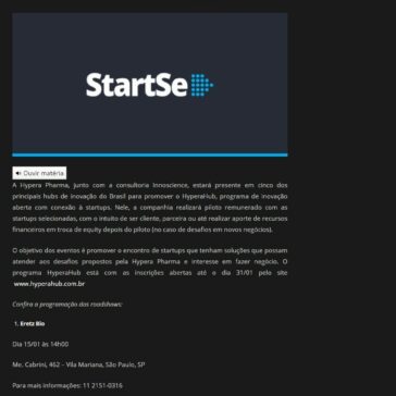Hypera Pharma promove roadshow para divulgação do seu programa de conexão com startups, o HyperaHub – StartSe – Vip Ceo