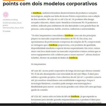 Intelbras diversifica linha de access points com dois modelos corporativos – Canal Executivo Blog