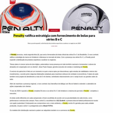 Penalty ratifica estratégia com fornecimento de bolas para séries B e C – Marketing Esportivo