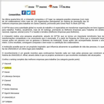 UNIASSELVI está entre as melhores empresas para trabalhar em Santa Catarina – Difundir