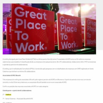17 associadas à ACATE estão em ranking das 50 melhores empresas para trabalhar em Santa Catarina – Acate