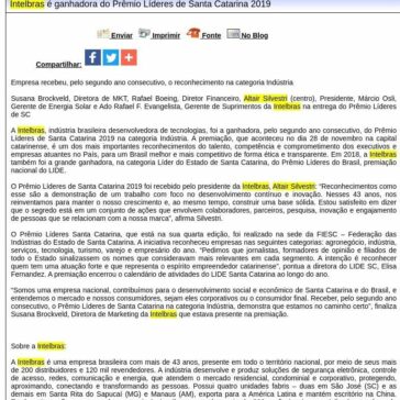 Intelbras é ganhadora do Prêmio Líderes de Santa Catarina 2019 – Difundir