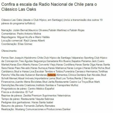 Confira a escala da Radio Nacional de Chile para o Clássico Las Oaks – Microfone de Ouro