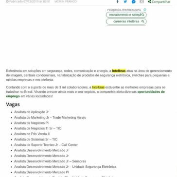 Intelbras tem vagas de emprego abertas em várias localidades – Edital Concursos Brasil
