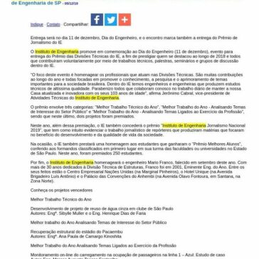 Instituto de Engenharia realiza evento para premiar suas Divisões Técnicas e os melhores alunos de Engenharia de SP – JorNow