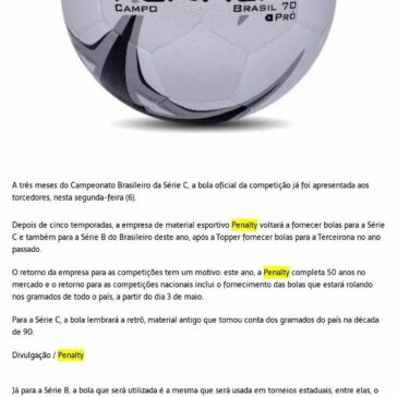 Empresa brasileira apresenta bola oficial da Série C 2020 – Diário Online – Belém On-Line