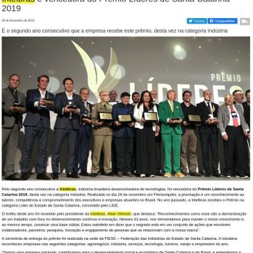 Intelbras é vencedora do Prêmio Líderes de Santa Catarina 2019 – Acontecendo Aqui