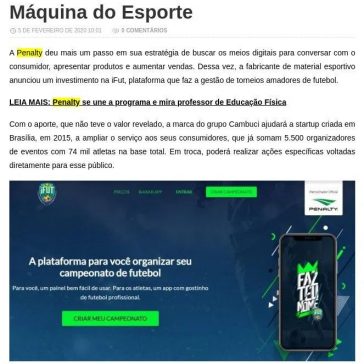 Penalty segue estratégia e investe em startup de futebol · Notícia · Máquina do Esporte – Dica do Tio