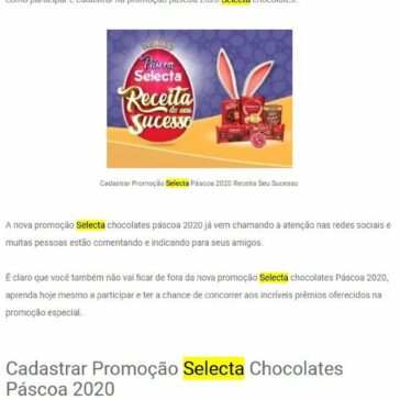 Cadastrar Promoção Selecta Páscoa 2020 Receita Seu Sucesso – Cadastrar na Promoção