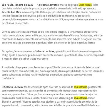 Selecta Lac Max oferece mais cremosidade e sabor diferenciado para o mercado sorveteiro – 2A Alimentos