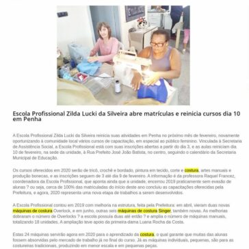 Escola Profissional Zilda Lucki da Silveira abre matrículas e reinicia cursos dia 10 em Penha – Jornal dos bairros (On-line)