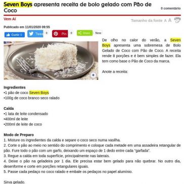 Seven Boys apresenta receita de bolo gelado com Pão de Coco – Arroz de Fyesta