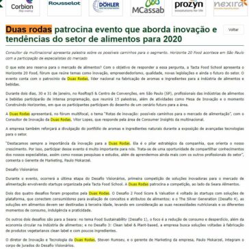Duas rodas patrocina evento que aborda inovação e tendências do setor de alimentos para 2020 – Aditivos & Ingredientes