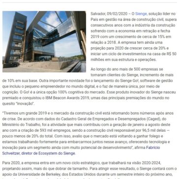 SIENGE CRESCE 15% E ATINGE MAIS DE 3 MIL CLIENTES NA CONSTRUÇÃO CIVIL EM 2019 – TI Bahia