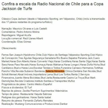 Confira a escala da Radio Nacional de Chile para a Copa Jackson de Turfe – Microfone de Ouro
