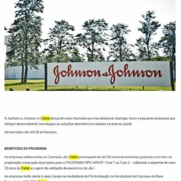 Johnson & Johnson e Cietec lançam chamada para Startups de Saúde – Pfarma