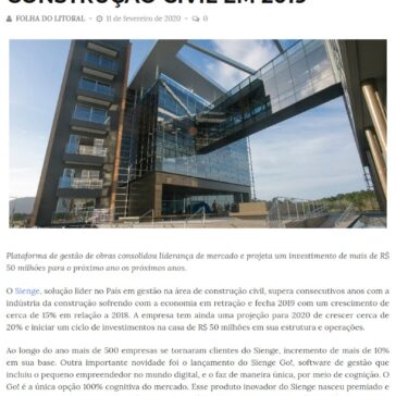 SIENGE CRESCE 15% E ATINGE MAIS DE 3 MIL CLIENTES NA CONSTRUÇÃO CIVIL EM 2019 – Jornal Folha do Litoral