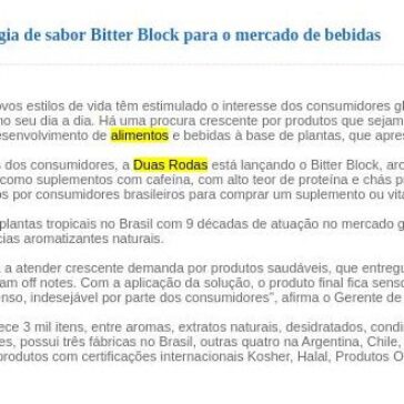 Duas Rodas lança tecnologia de sabor Bitter Block para o mercado de bebidas – Agência O Globo