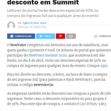 Newvoice faz um ano e dá desconto em Summit – NewVoice