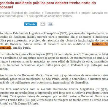 Agendada audiência pública para debater trecho norte do Rodoanel – Tecnologística