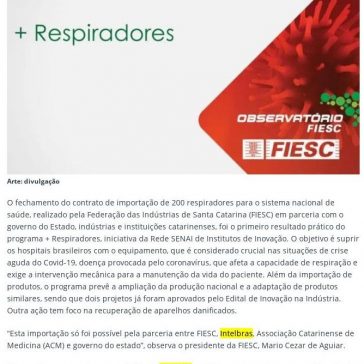 SENAI articula ampliação de oferta de respiradores em hospitais do país – Informe Blumenau