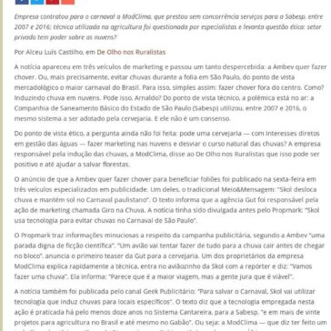 Ambev diz que vai “fazer chover” fora da cidade para não molhar foliões em SP – Combate ao Racismo Ambiental