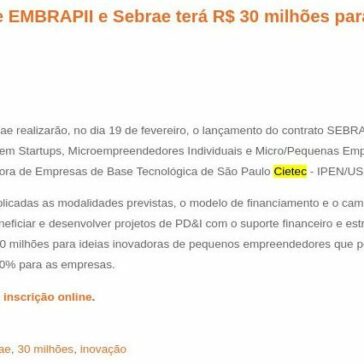Parceria entre EMBRAPII e Sebrae terá R$ 30 milhões para ideias inovadoras – ABIT