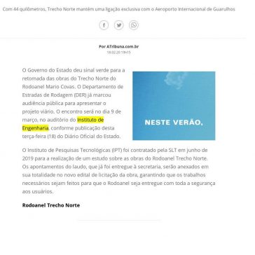 Audiência pública debate retomada de obras do Rodoanel – A Tribuna (On-line)