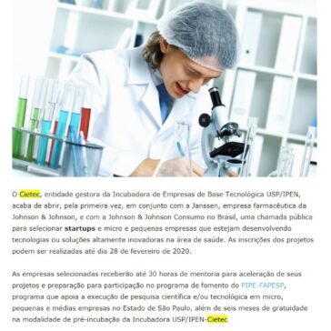 Cietec abre chamada para aceleração de projetos inovadores na área da saúde – Rota da Inovação