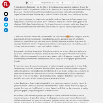 ESPAÇO ABERTO – Bons ventos para o planejamento financeiro virão das salas de aula – Folha de Londrina