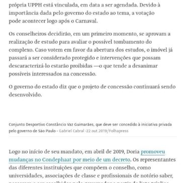 Tombamento de ginásio do Ibirapuera ameaça projeto de concessão de Doria em SP – Folha de S. Paulo (On-line)