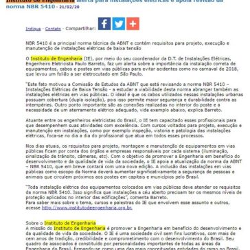 Instituto de Engenharia alerta para instalações elétricas e apoia revisão da norma NBR 5410 –  JorNow